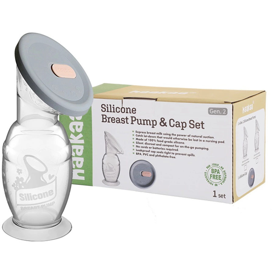 haakaa® Milchpumpe mit Saugfuß 150 ml und Silikondeckel Set, transparent