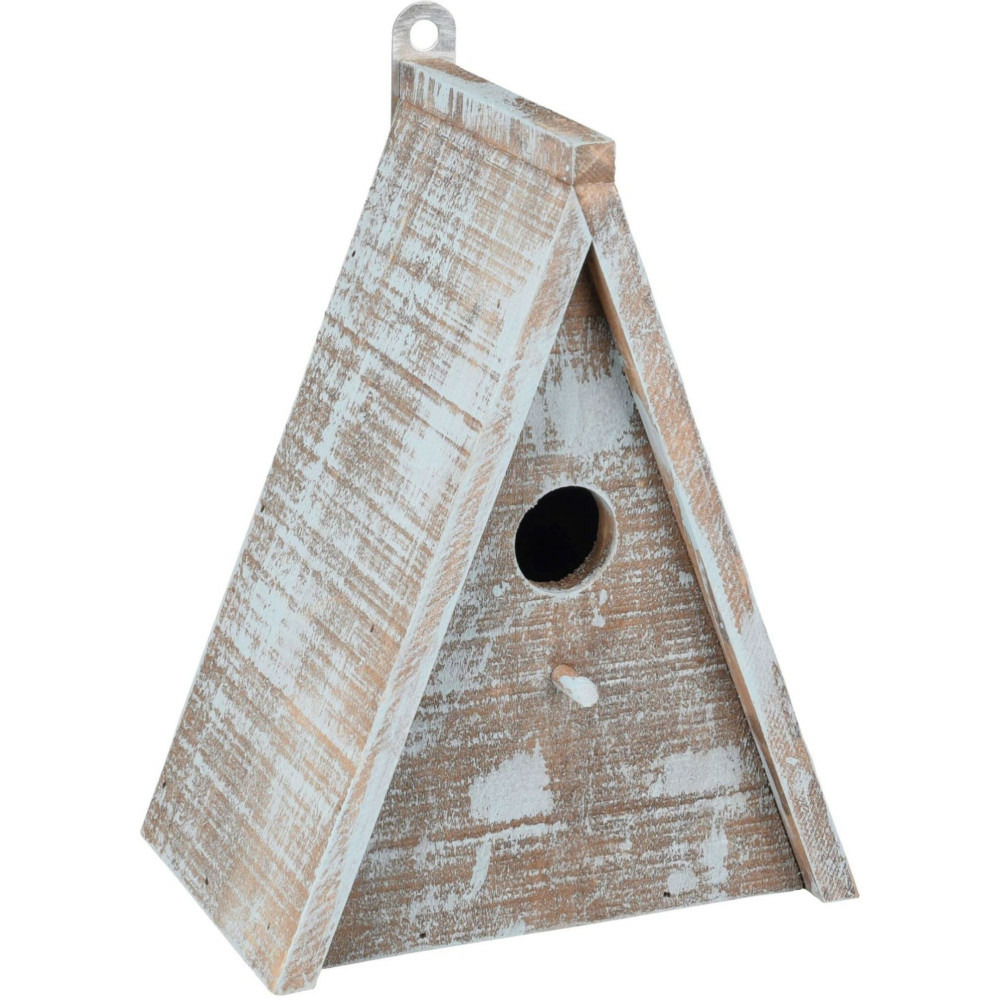 Nichoir triangulaire pour oiseaux gies en bois 16.5 x 11 x 21 cm bleu /brun