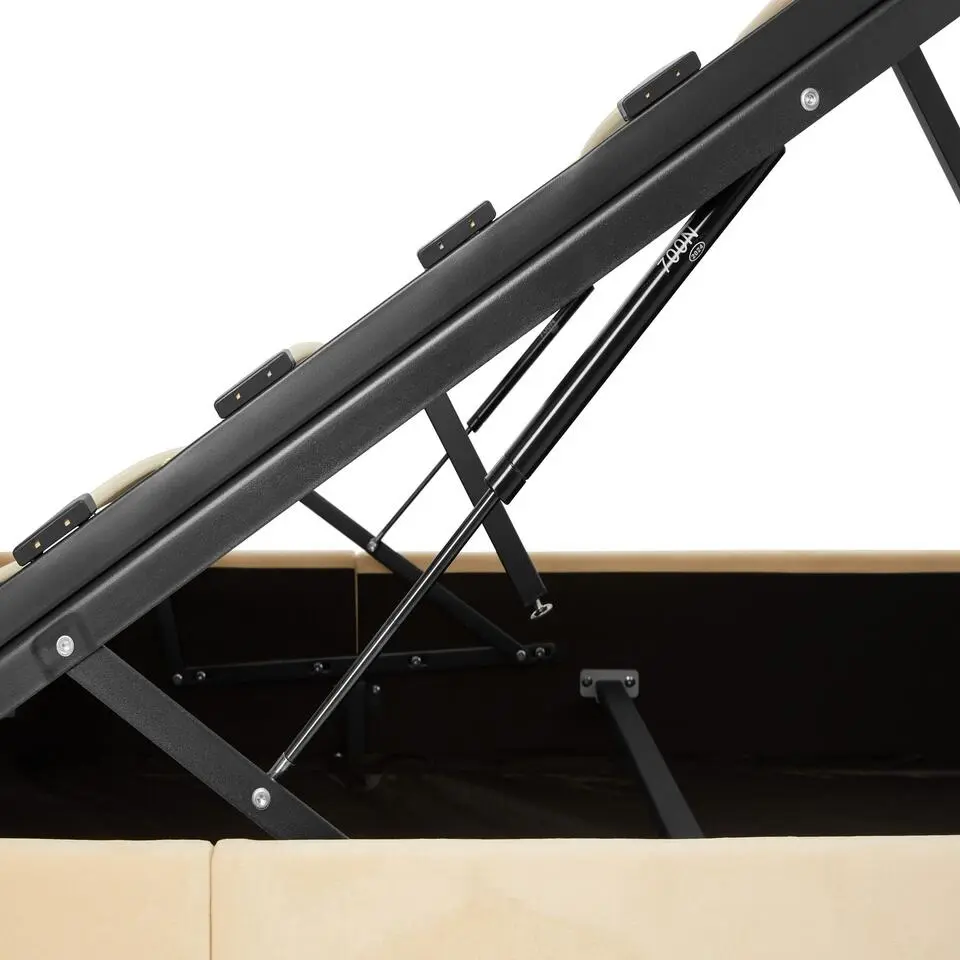 tectake Gestoffeerd bed met LED & opbergruimte, 140 x 200 cm, Beige
