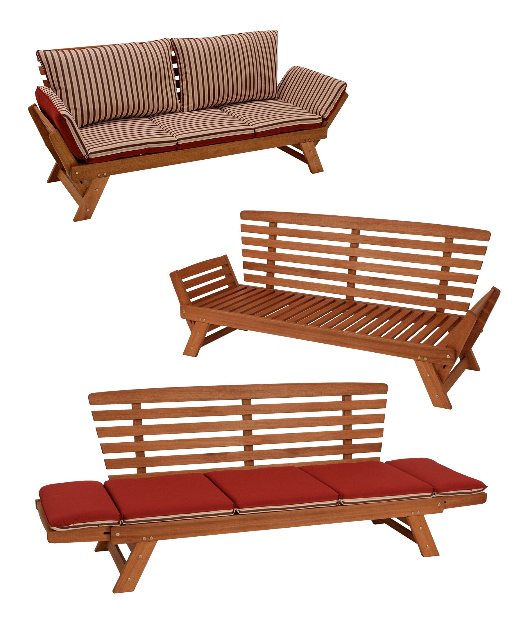 DEGAMO Liegesofa TIROL 202cm, Eukalyptus geölt, Wendeauflage Auflage rot beige