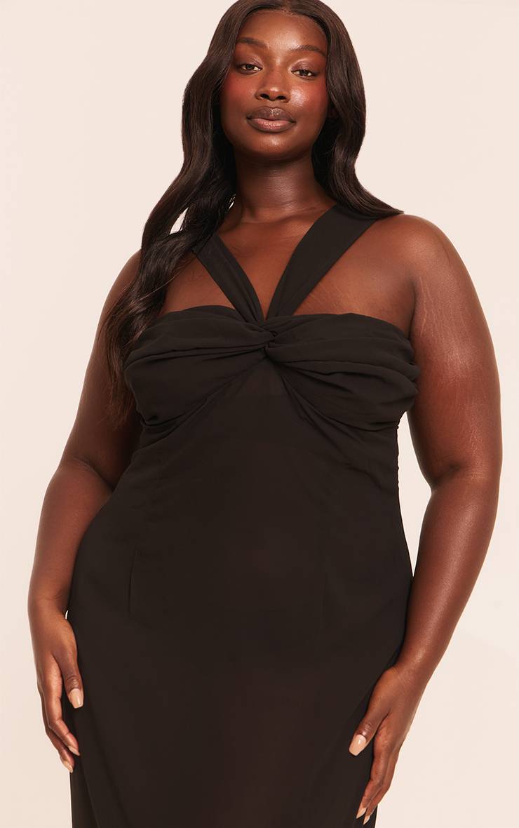 Noir Robe De Plage Longue En Mousseline Froncée Grande Taille