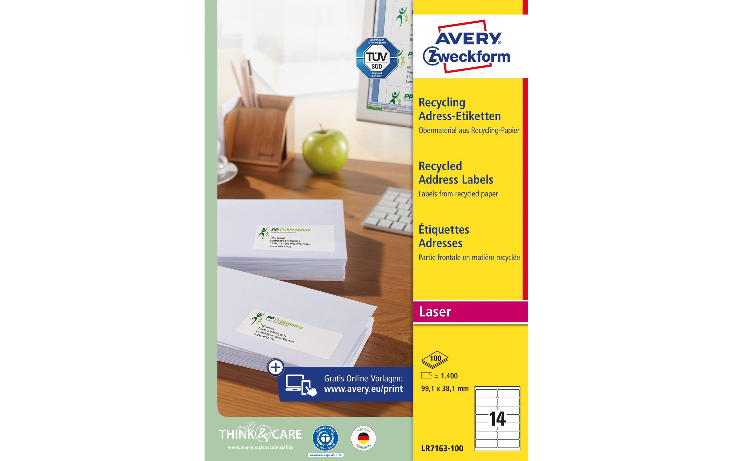 Adressetiketten 99.1 x 38.1 mm, 100 BlattUmweltfreundliche Adress-Etiketten
