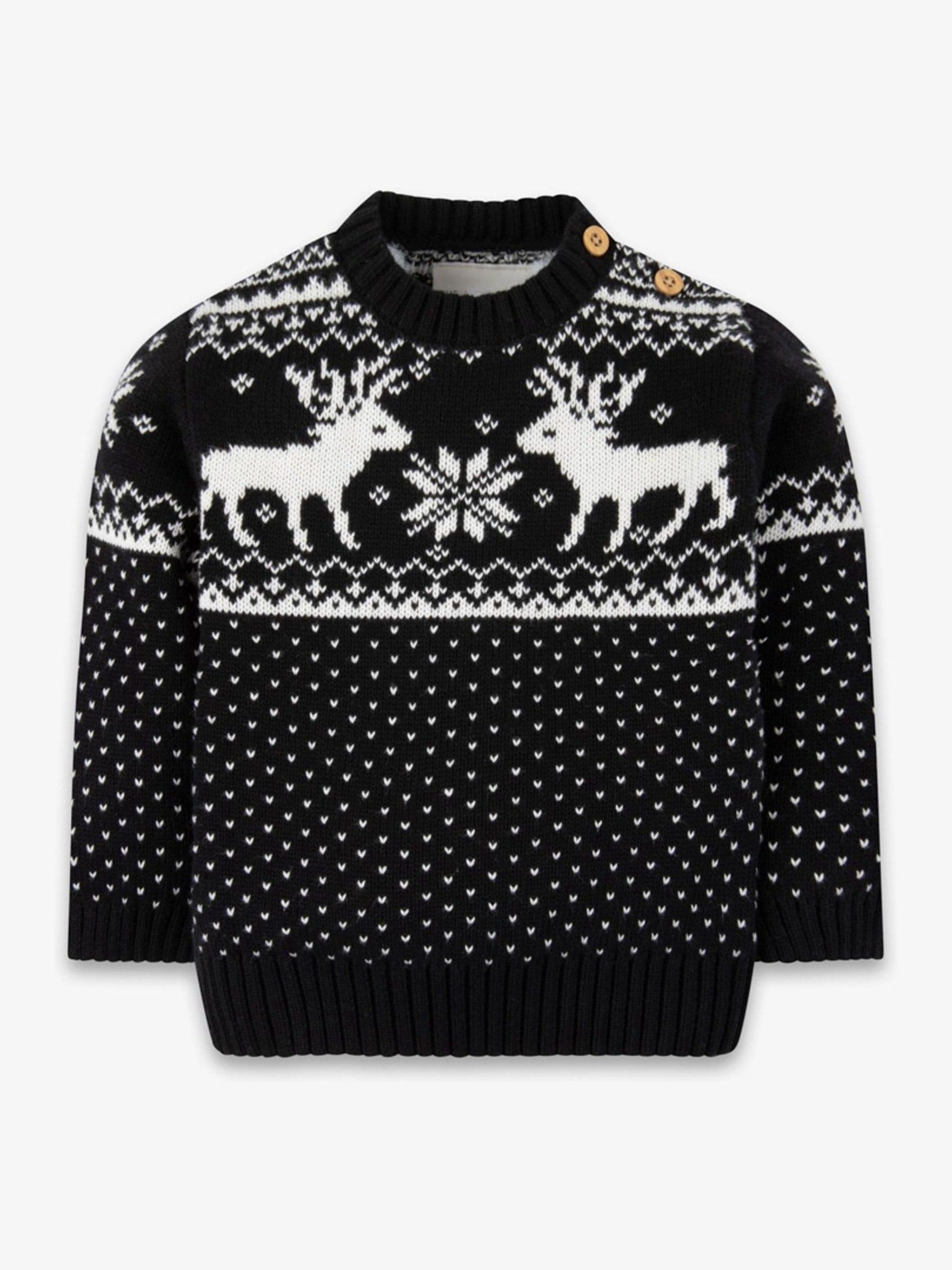 Zwart - Kersttrui voor baby's met rendieren en fairislepatroon