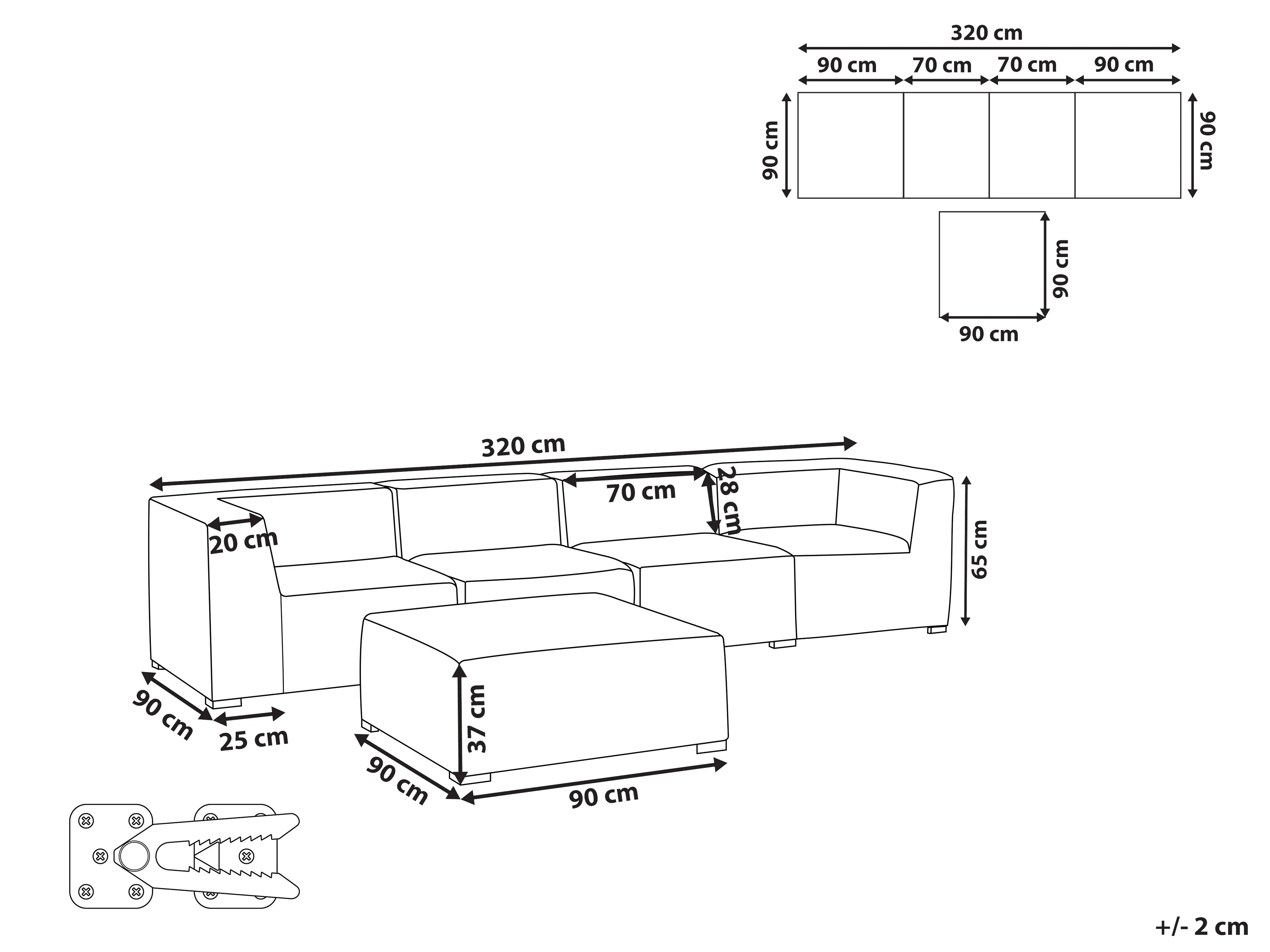 Tuin loungebank met ottomaan 4-zits AREZZO modulair Lichtgrijs