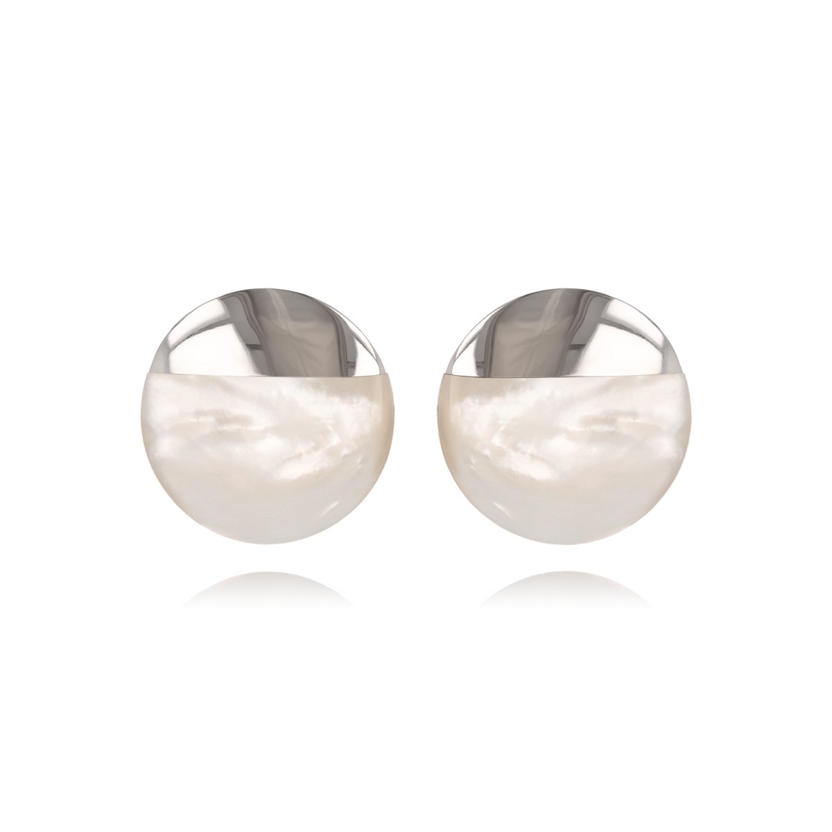 Boucles d'oreilles disque en Nacre blanche serties d'argent pour un look élégant et moderne