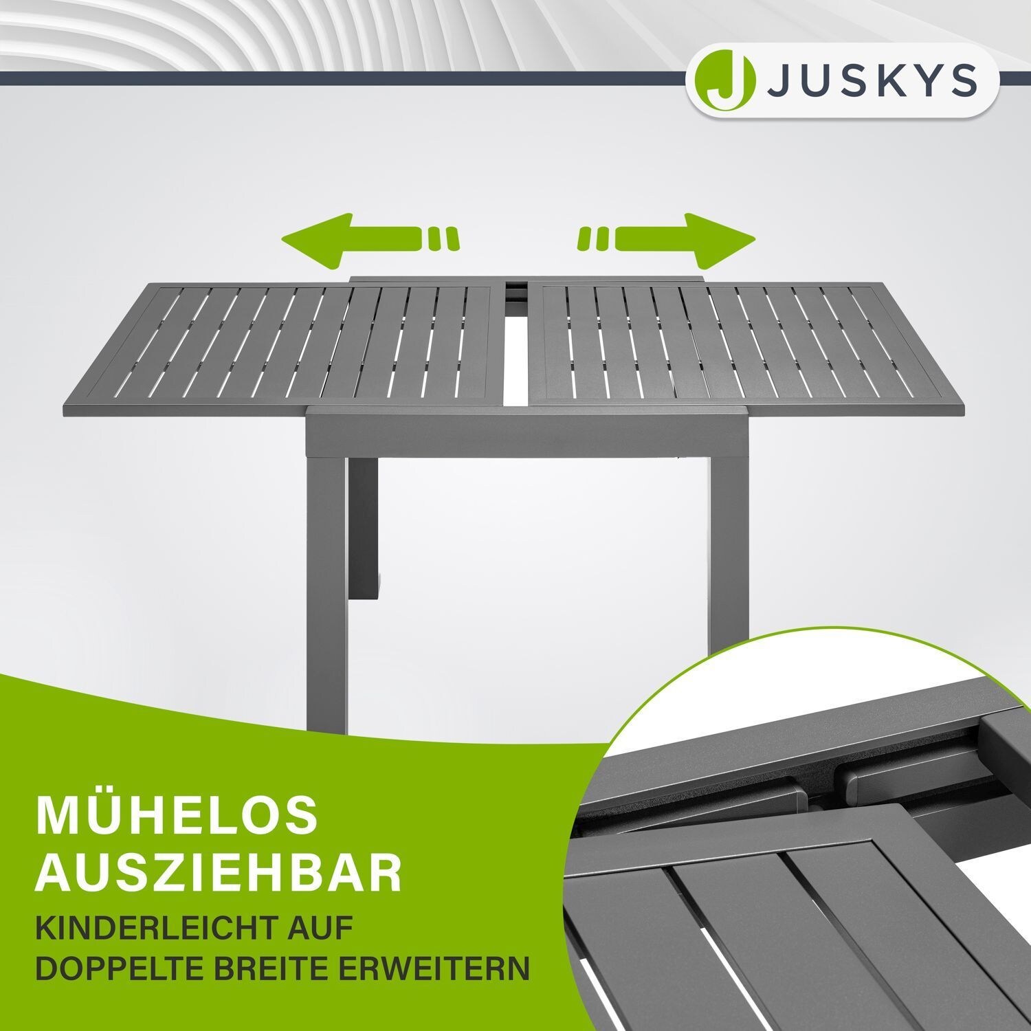 Juskys Gartentisch Laki 70x70 cm ausziehbar - Alu Esstisch - Balkonmöbel Gartenmöbel Anthrazit