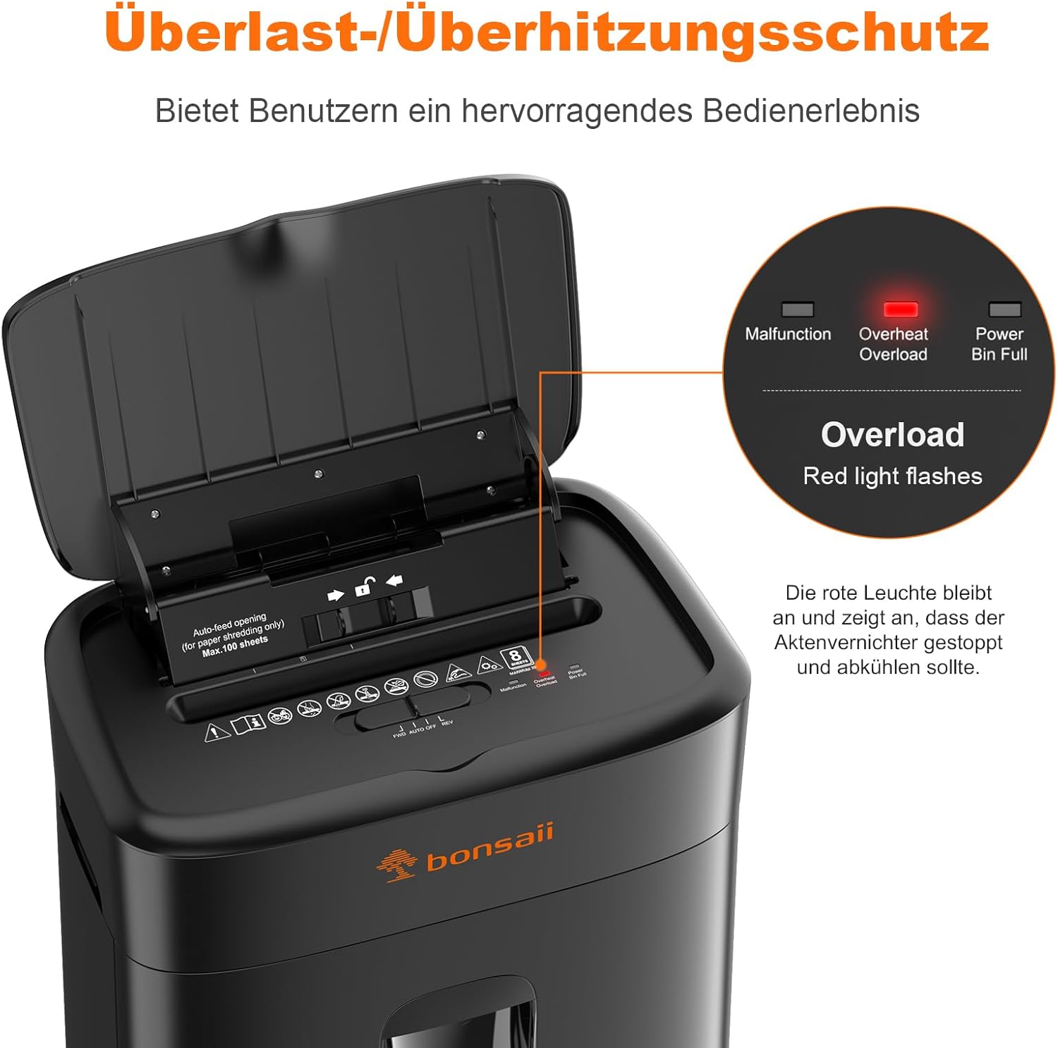 Bonsaii 100 Blatt Aktenvernichter mit Automatischer Zuführung, Mikroschnitt Schredder Aktenvernichter P4 mit Anti-Stau, Bis zu 30-Minuten-Dauerbetrieb, 16L-Behälter, für zu Hause und im Büro, C231-D