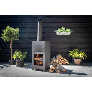 Terraskachel met pizzaoven zwart 38,4 x 42 x 136 cm
