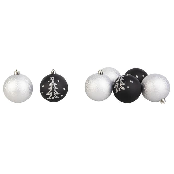 Christbaumkugeln - bruchfest - schwarz/silber - ca. 8 cm - 9 Stück