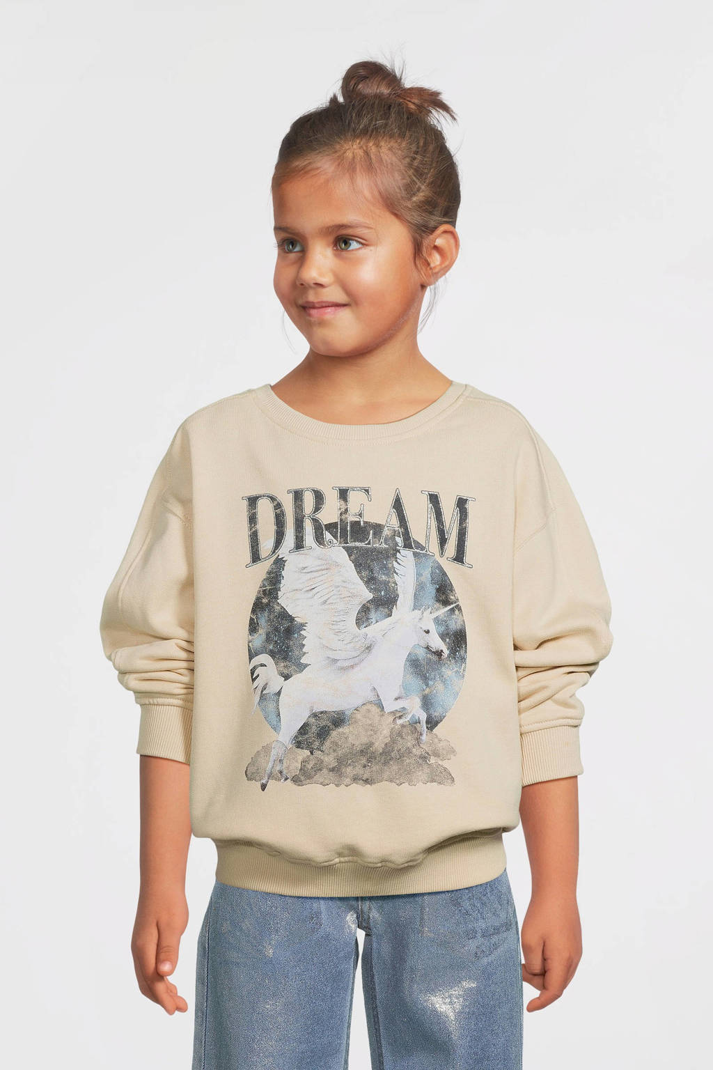 NAME IT sweater NKFOLDET met printopdruk lichtzand