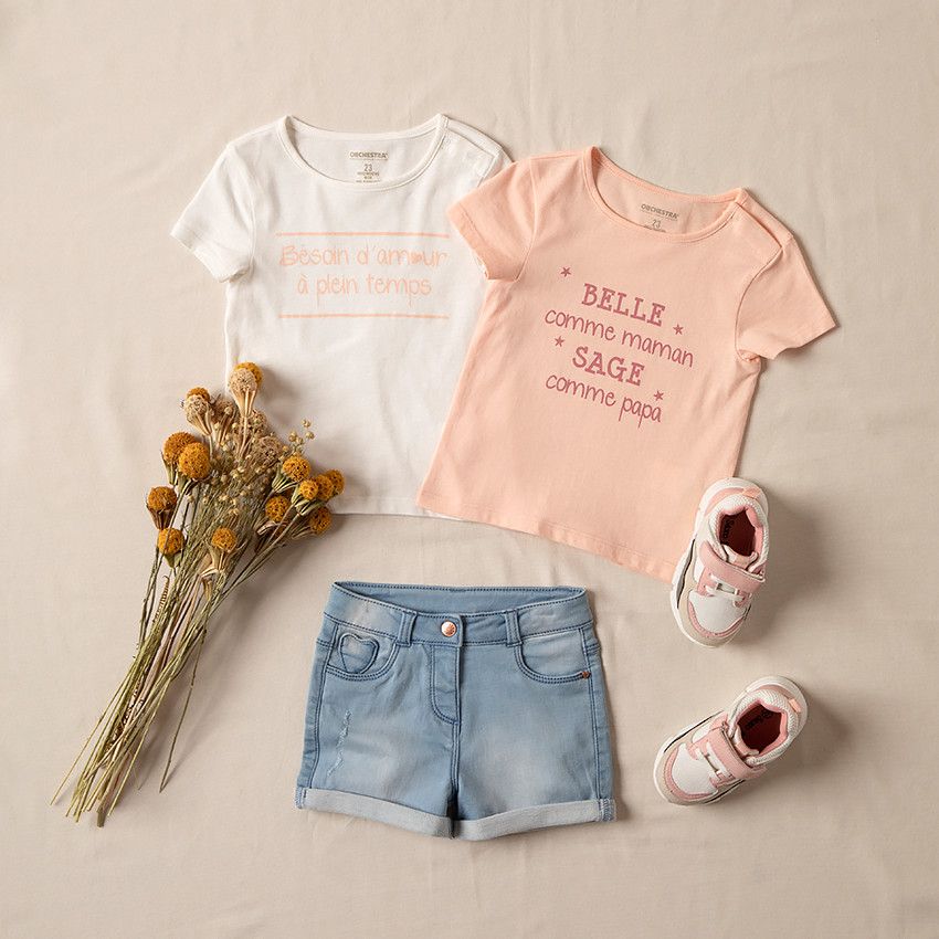 T-shirt manches courtes à message pour bébé fille - Rose