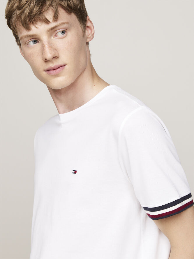 Tommy Hilfiger GLOBAL STRIPE CUFF PIQUE TEE White