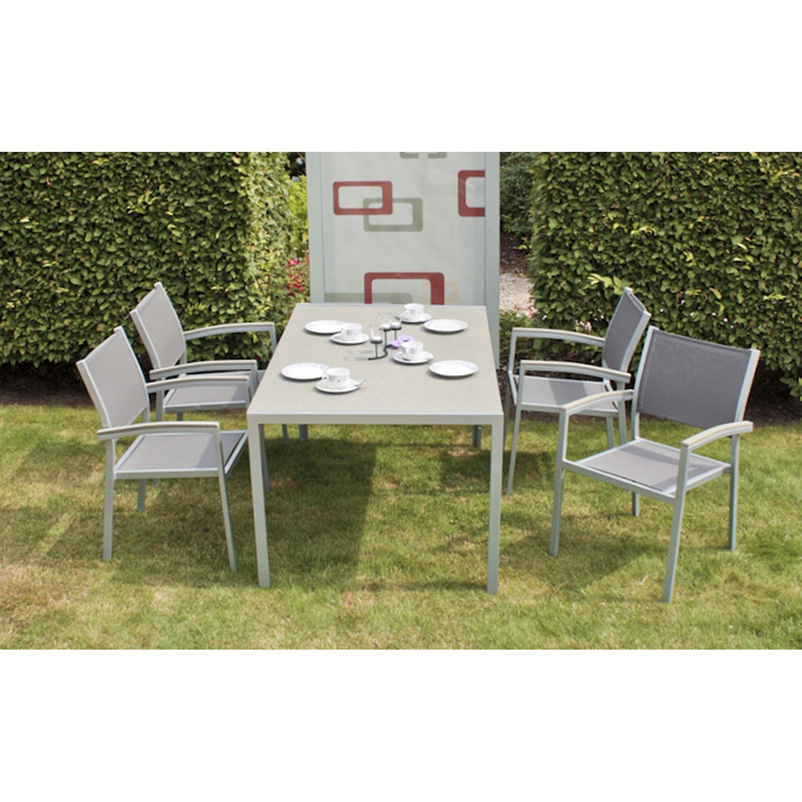 7er-Set Sitzgruppe GRACE - grau - Aluminium