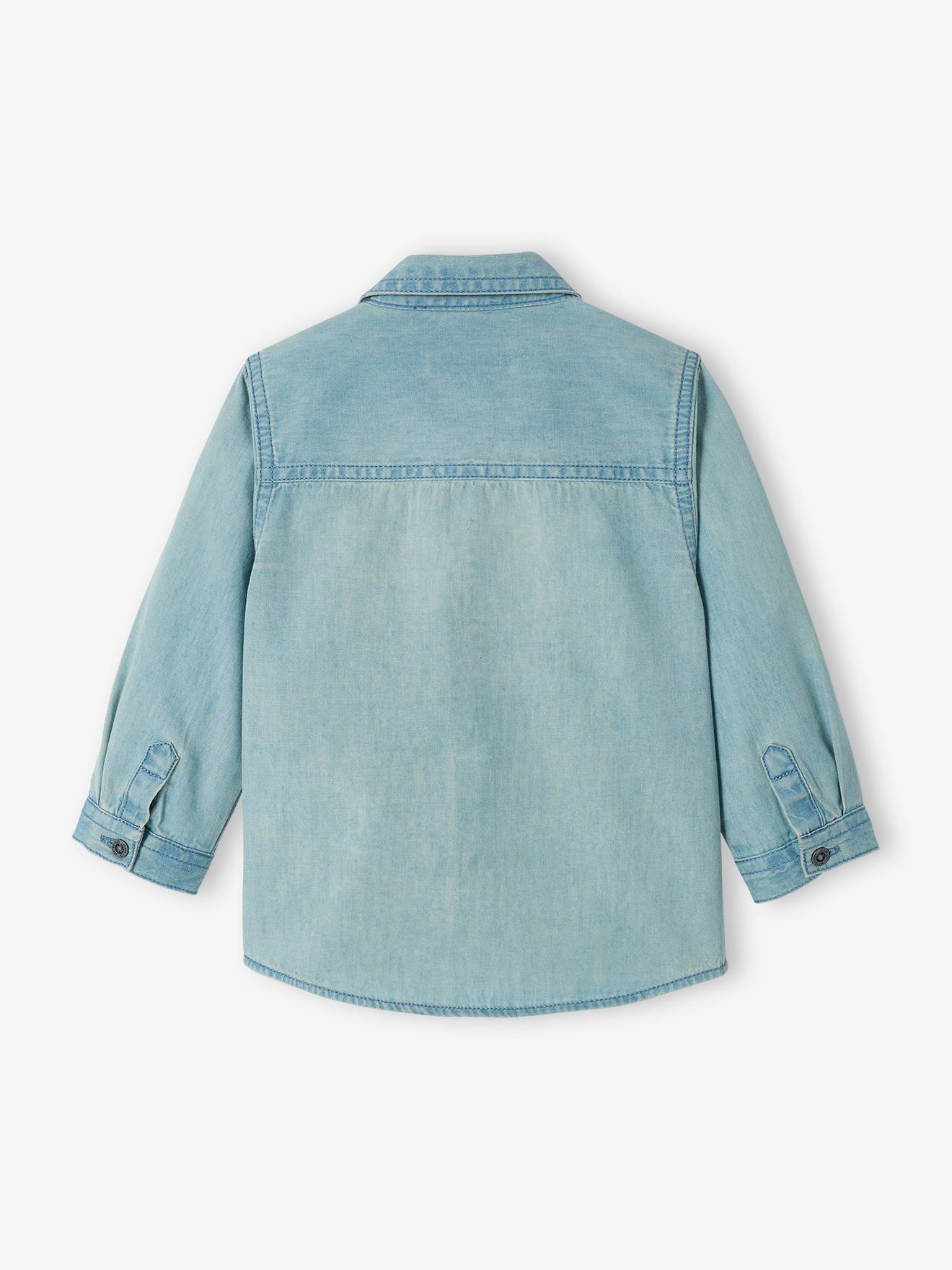Camisa jeans personalizável para bebê menino, lavagem azul clara