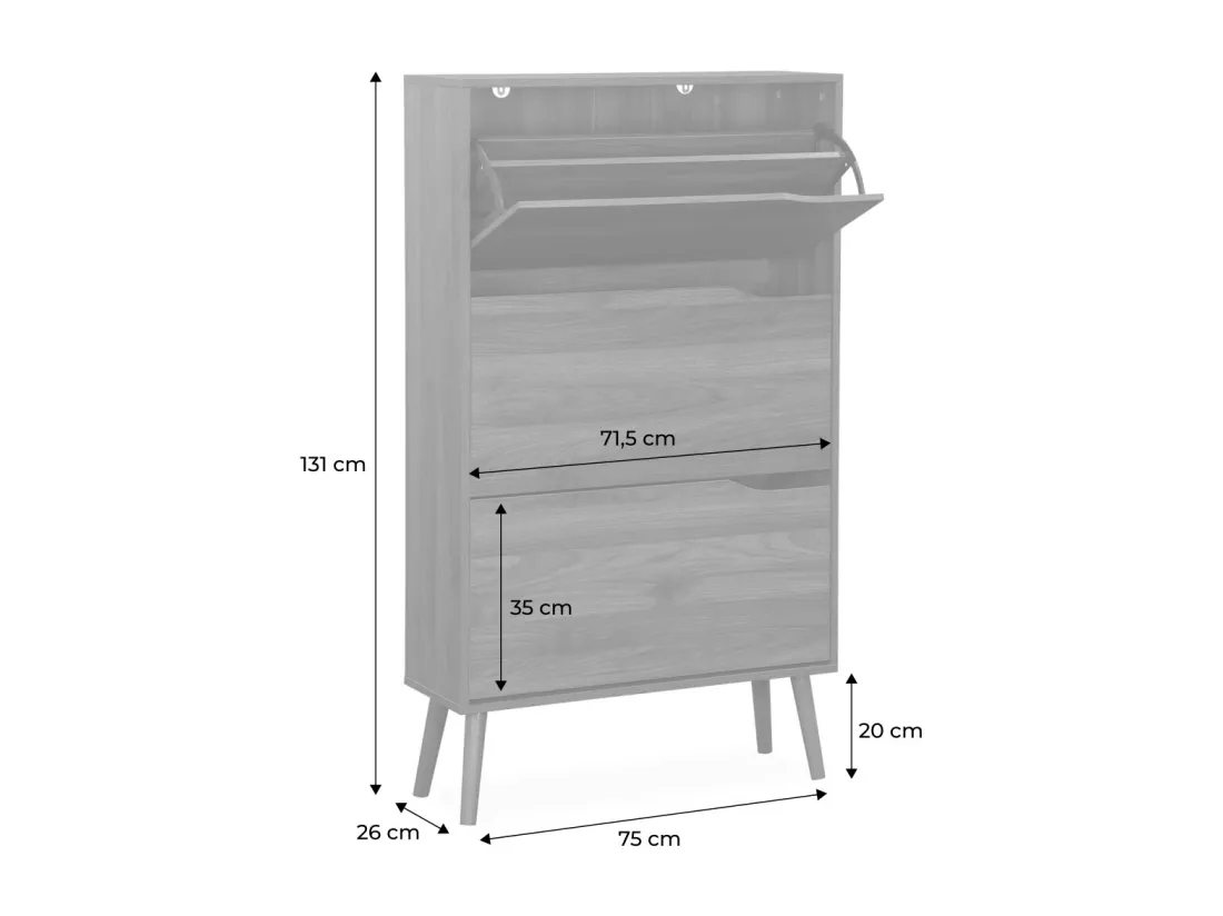 Meuble à chaussures scandinave décor noyer 3 portes abattantes capacité 18 paires de chaussures