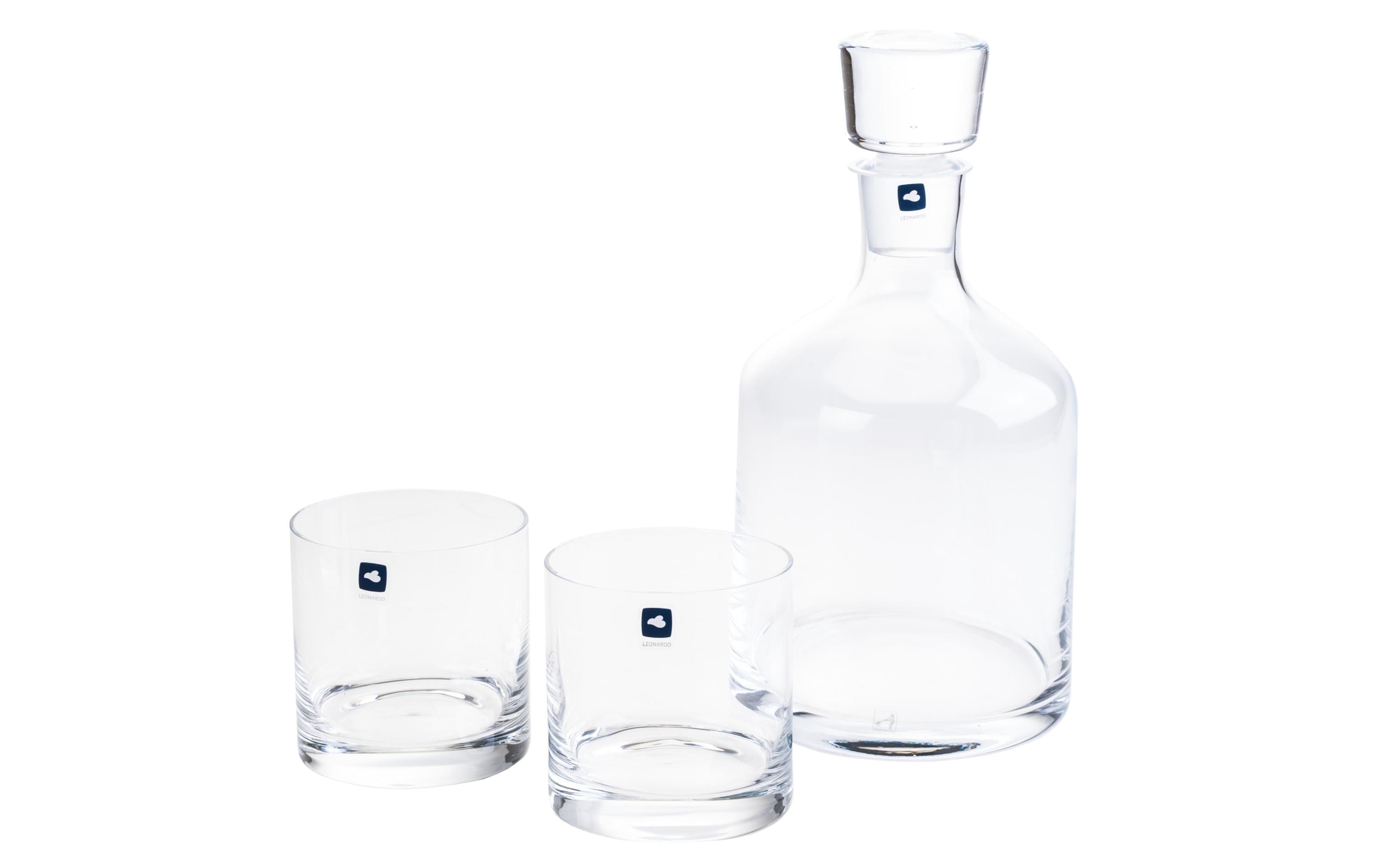 Whisky-Set Ambrogio 1.5 l 3-teilig, TransparentWhiskykaraffe mit Glasstopfen und zwei Gläsern