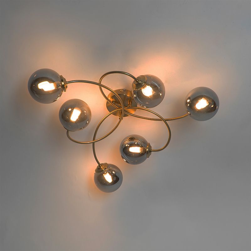 Moderne plafondlamp goud 6-lichts met smoke glas - Athens