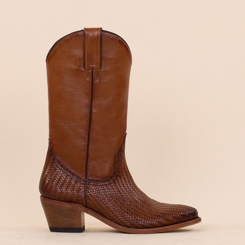 Perlita Peaches laarzen braided cognac vintage