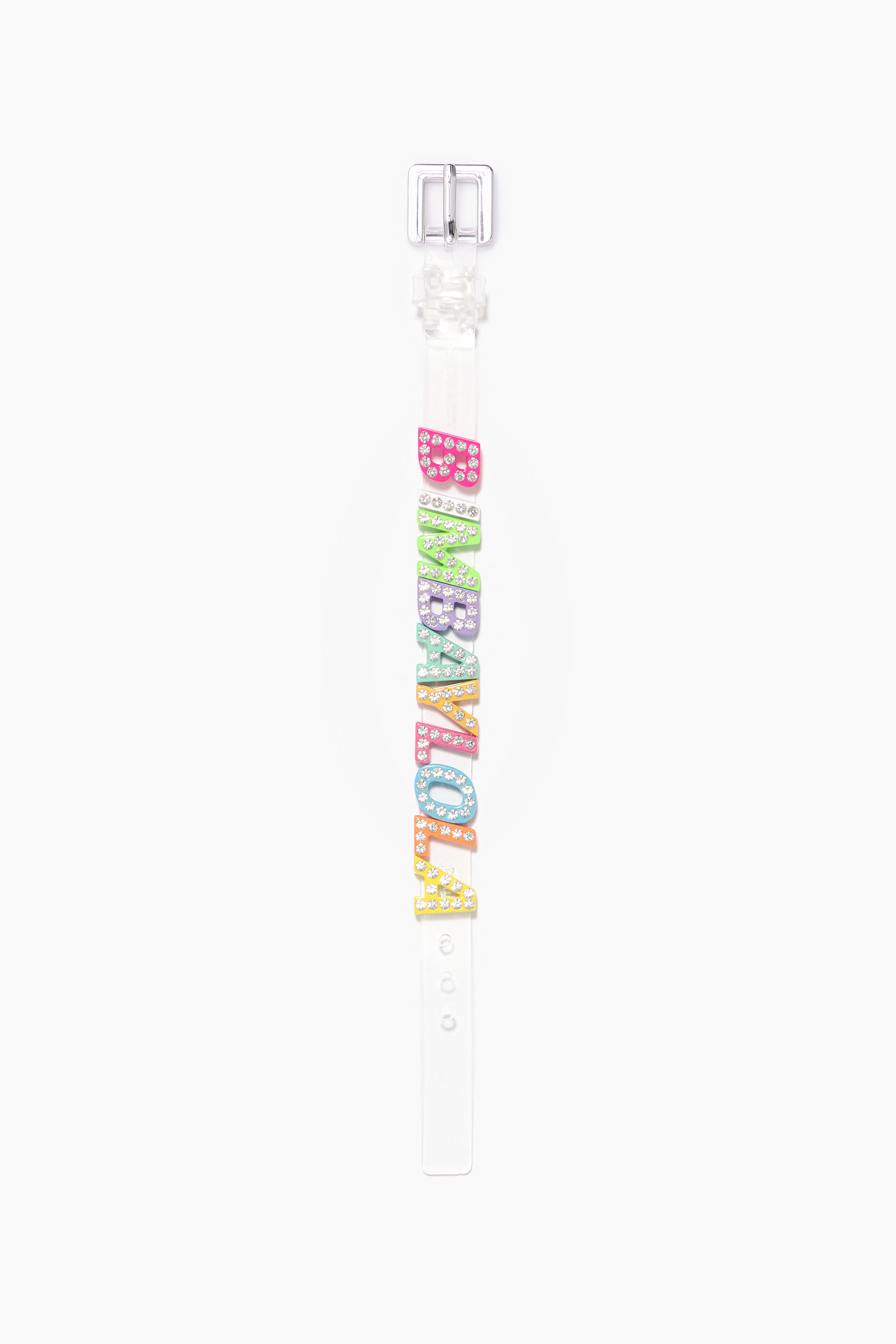 Pulseira transparente com letras do logotipo