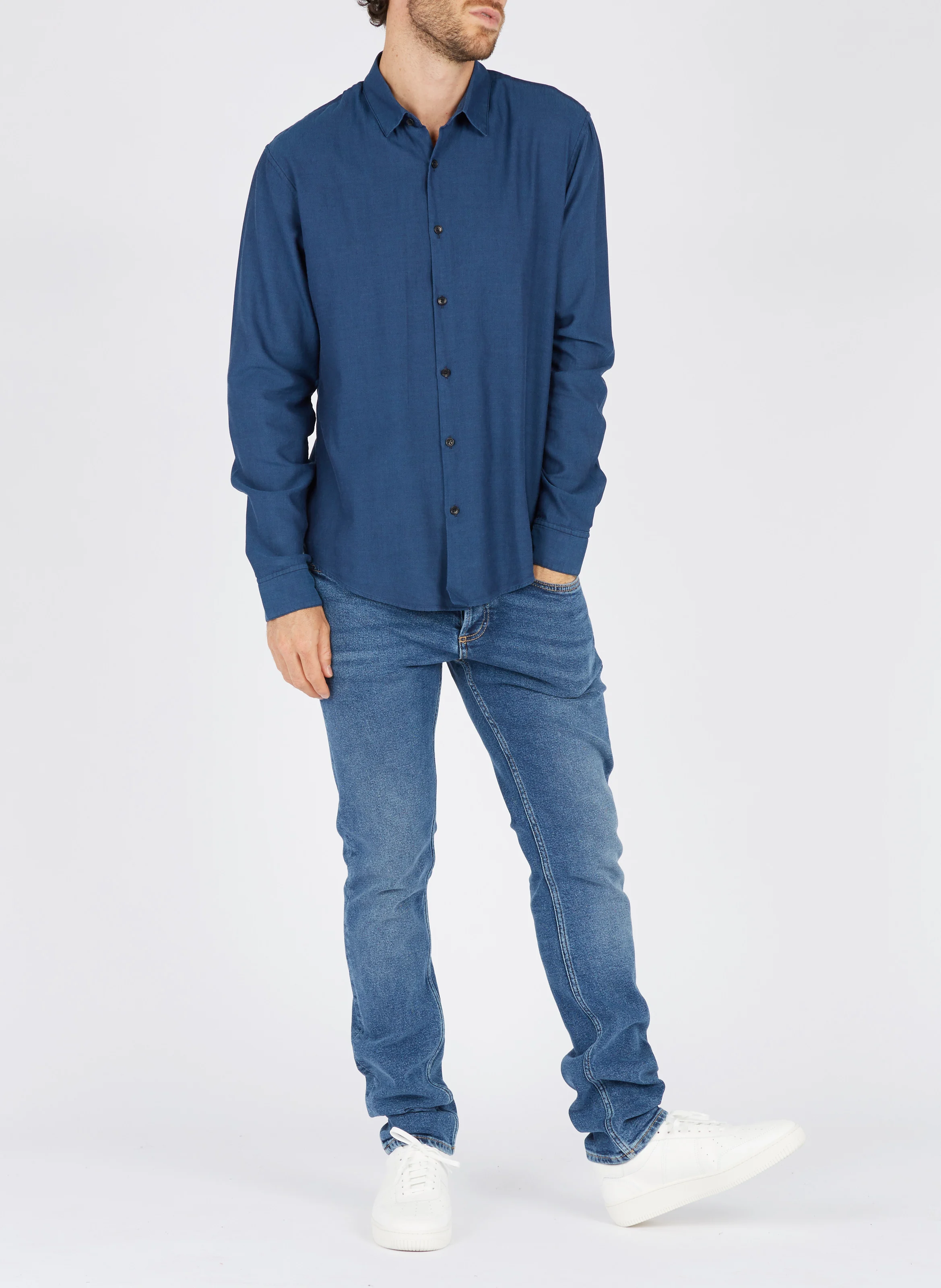 Jean slim taille normale en coton stretch | Bleu