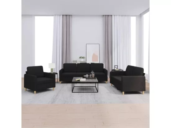 Ensemble de canapés 3 pièces avec coussins Noir Tissu