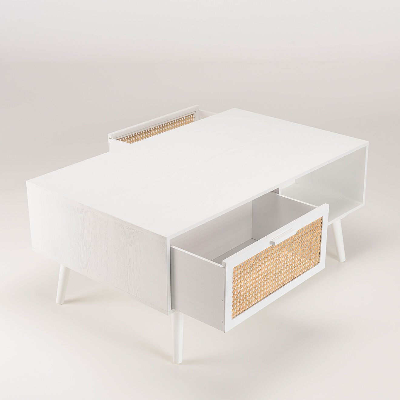 Macabane Table basse cannage rotin Sandro blanche - 100x60x40 cm