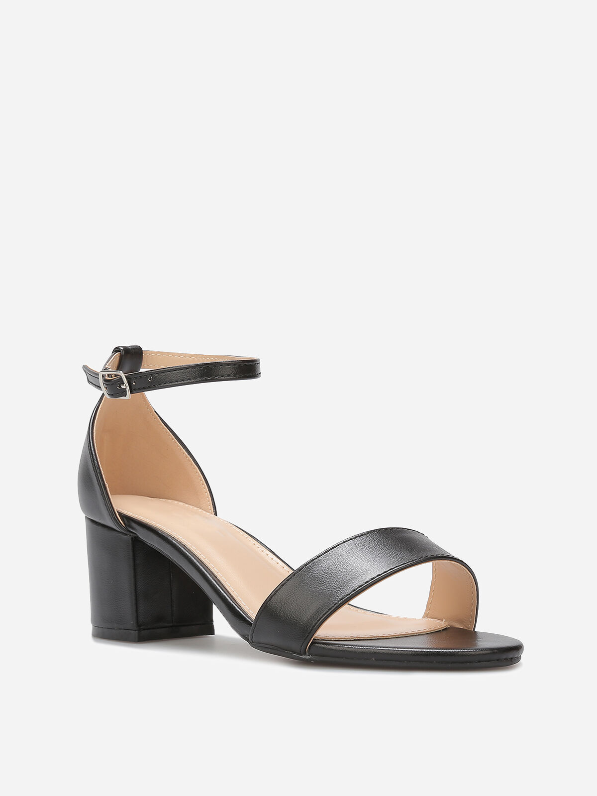 Sandales en simili à petit talon carré- Noir