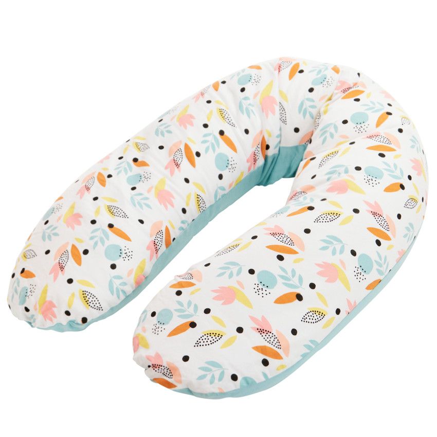 Coussin d'allaitement Flower avec housse rose 160 cm - Ecru