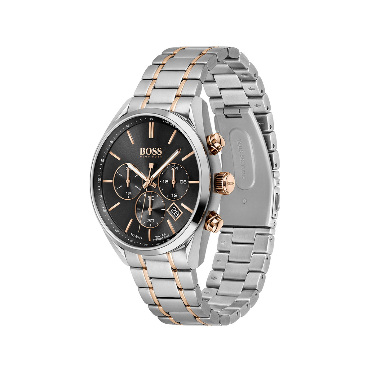 Montre Boss homme bracelet acier bicolore rose