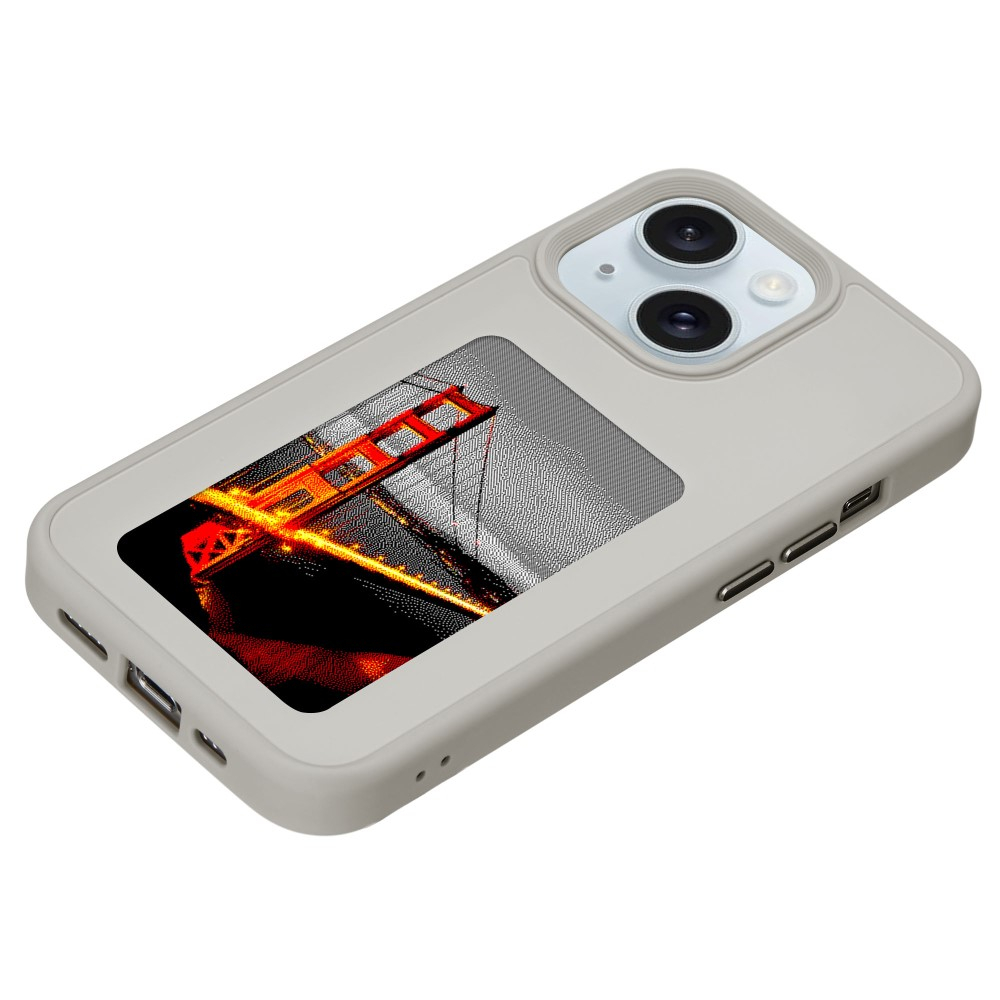 iPhone 15 Hybrid Hülle TPU Bumper mit Acryl Rückseite   DIY E-Ink Display mit NFC Technologie - Grau