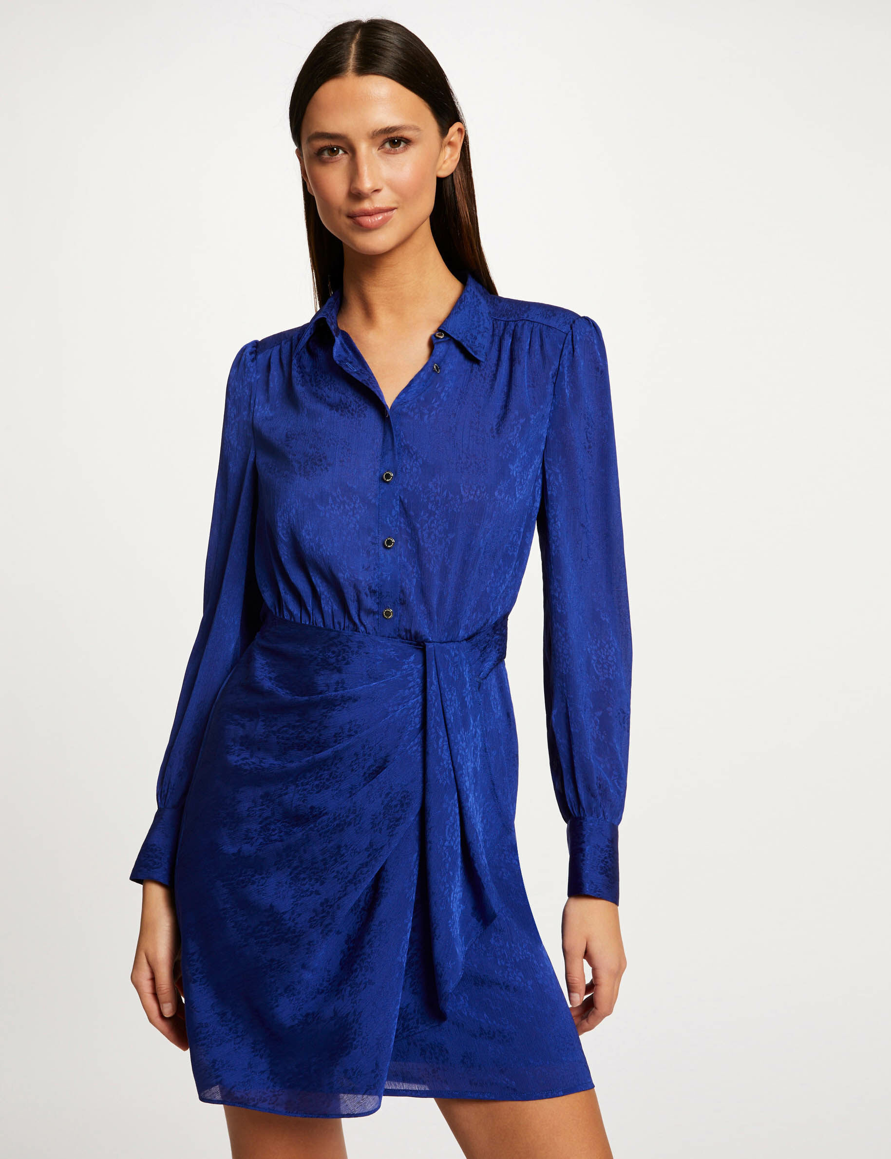 Robe droite drapée satinée imprimée bleu electrique femme - bleu_electrique