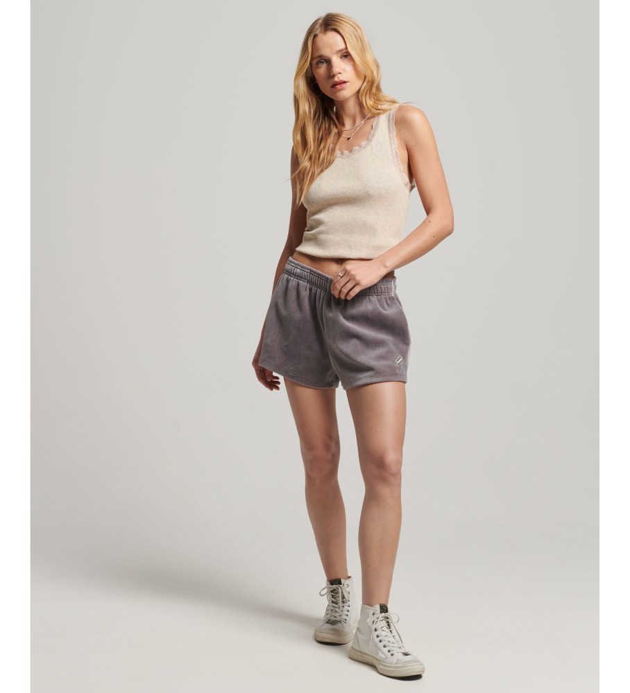 Shorts de veludo com logo S da Superdry, cinza.