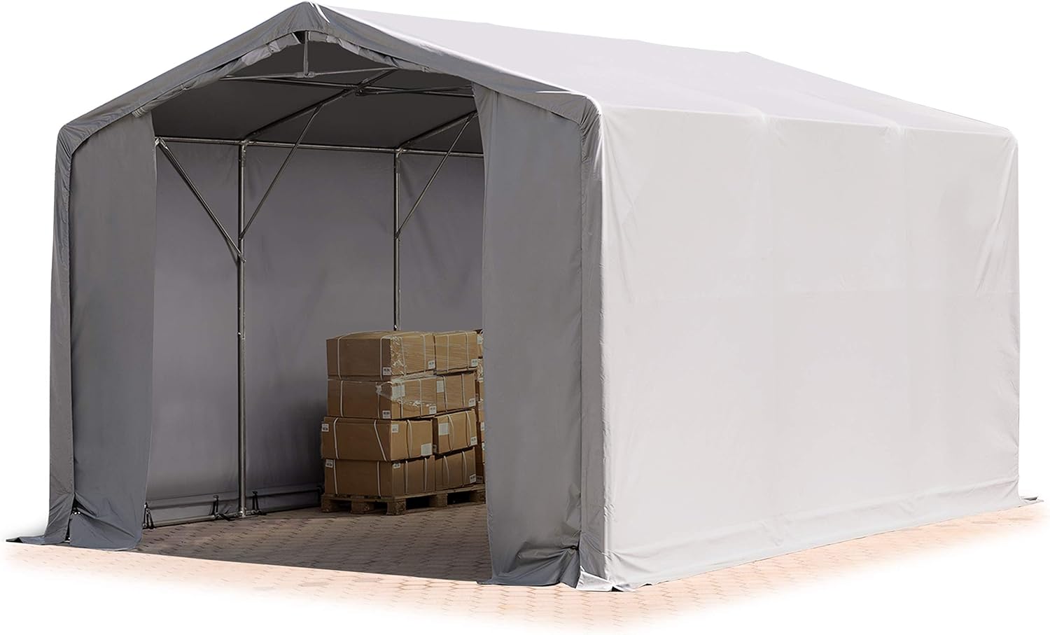 TOOLPORT Zelthalle 6x6 m / 3m Seitenhöhe Garage Industriezelt Lagerhalle PVC Plane 850 N wasserdicht grau