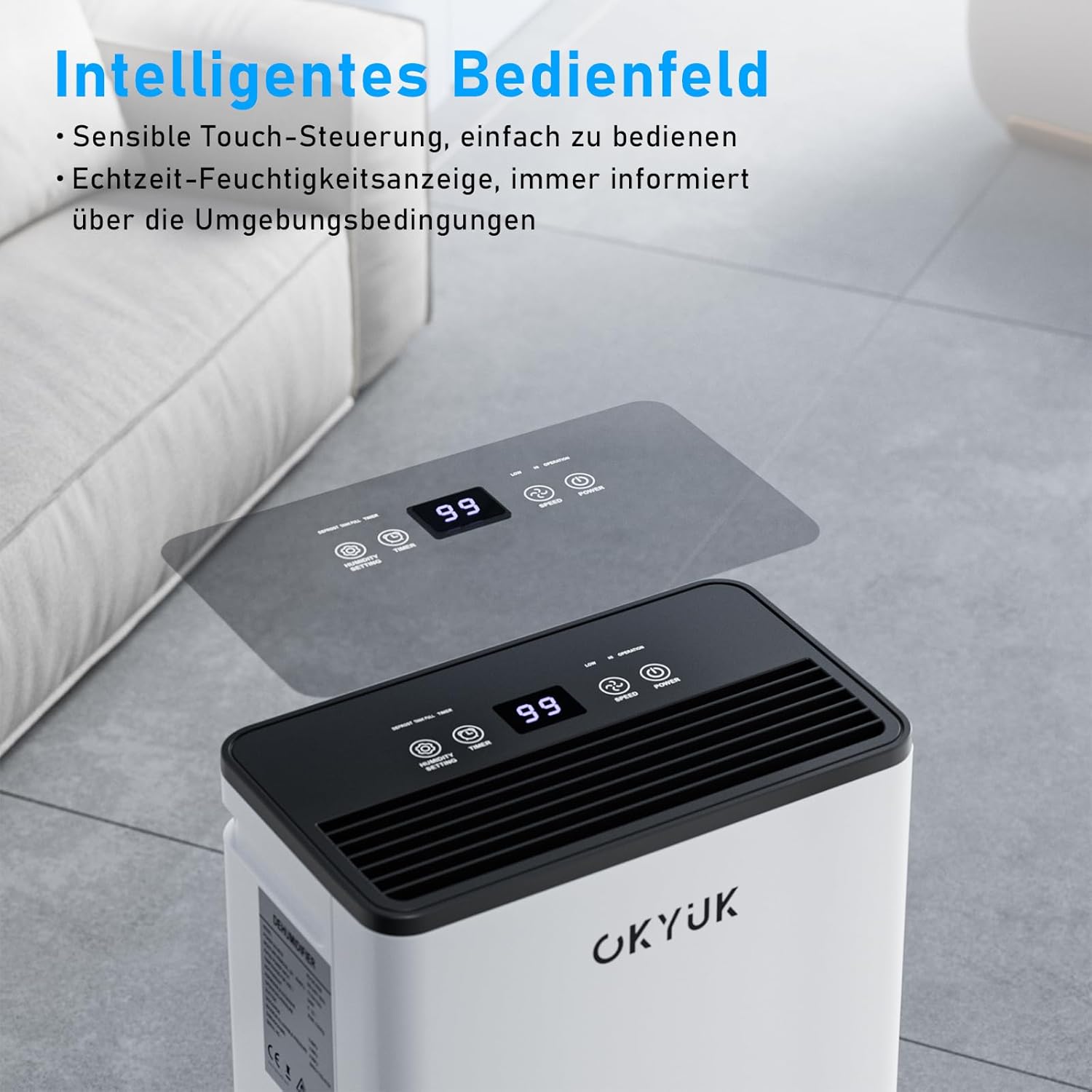 OKYUK Luftentfeuchter Elektrisch 10L mit Digitaler Luftfeuchtigkeitsanzeige, 32dB Leiser 25m², mit automatischer Abschaltung, für Wohnmobil, Badezimmer, Keller,1 J. Umtausch/10 J. Garantie (10L Weiß)