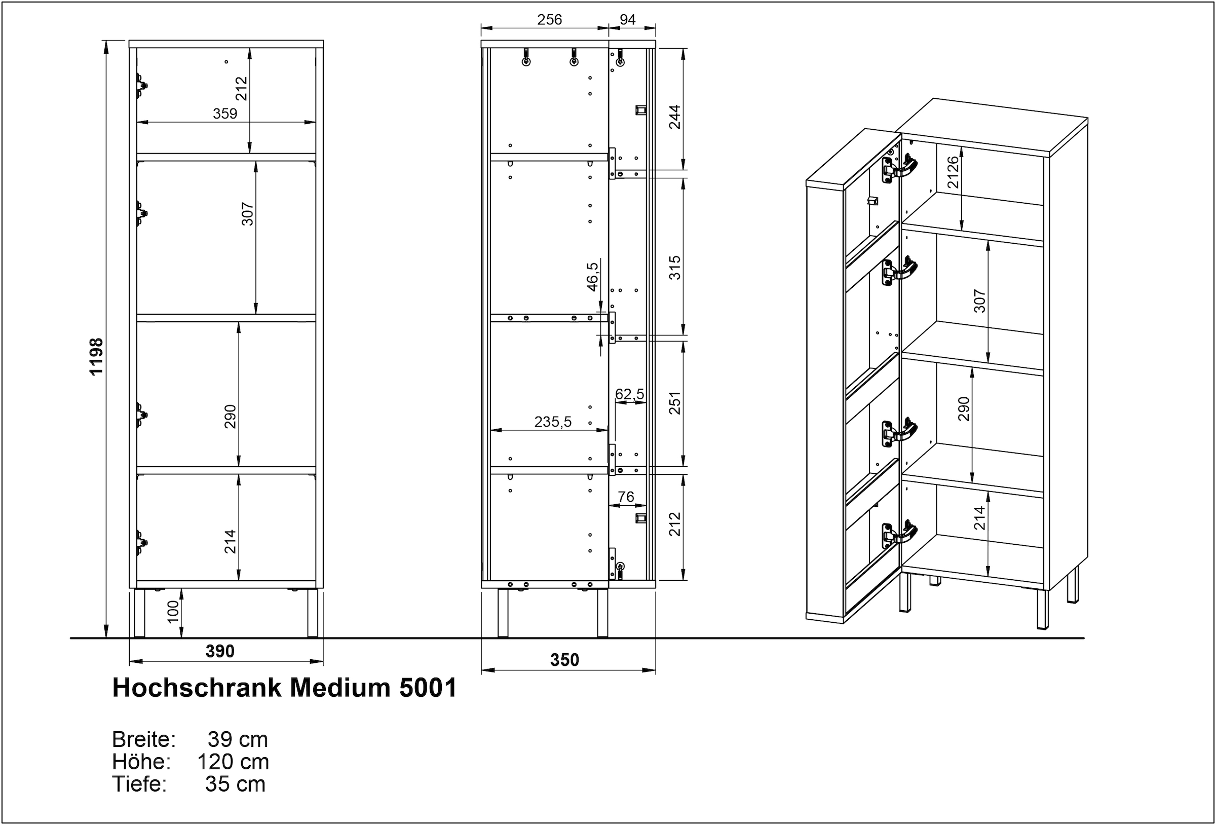 GERMANIA Midischrank »GW-Topeka« 1 Stk. tlg. rechts/links montierbar, Tür innen mit Regalfächern, Höhe 120 cm