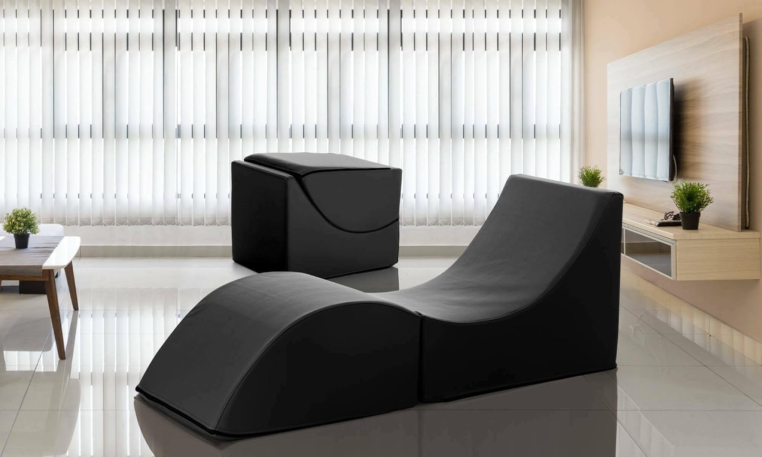 Talamo Italia - Klappbett Andreina, Pouf umwandelbar in ein Einzelbett, Chaiselongue aus Öko-Leder, 100 % Made in Italy, 130 x 50 x 50 cm, Schwarz