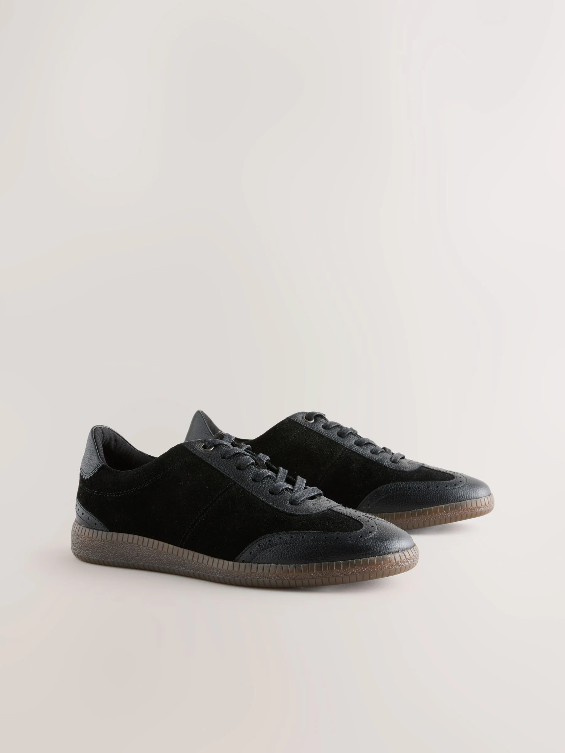 Zwart - Leather Brogue Lace Up Trainers