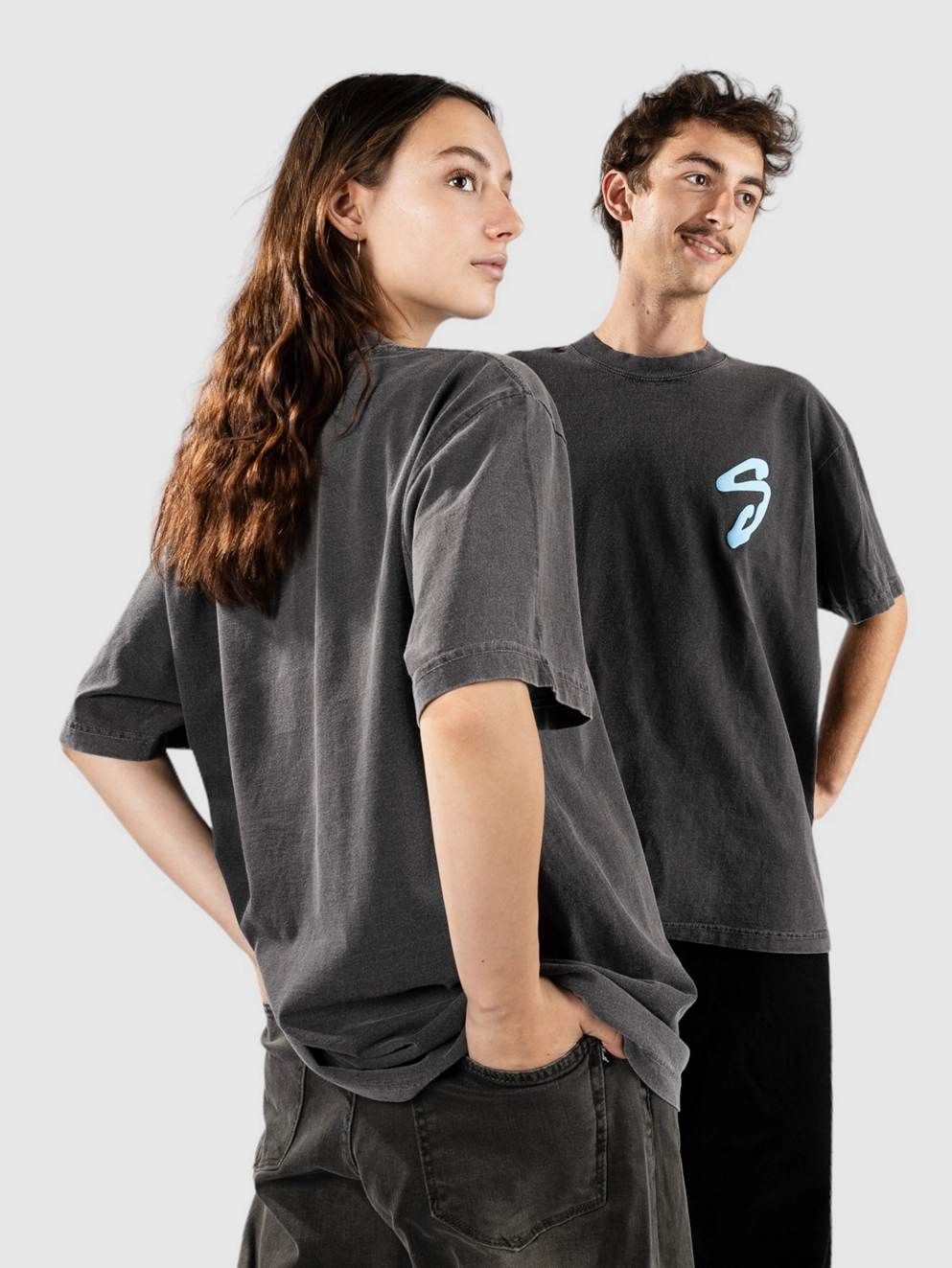 Shaka Wear S Garment Dye Puff Print T-Shirt shadow grey/blue s