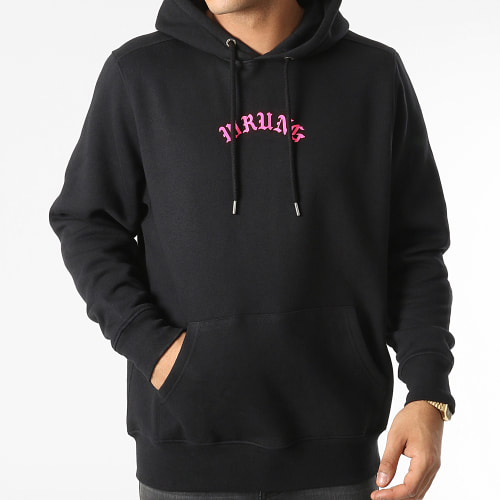 Sweat Capuche Crew Noir Rose Fluo