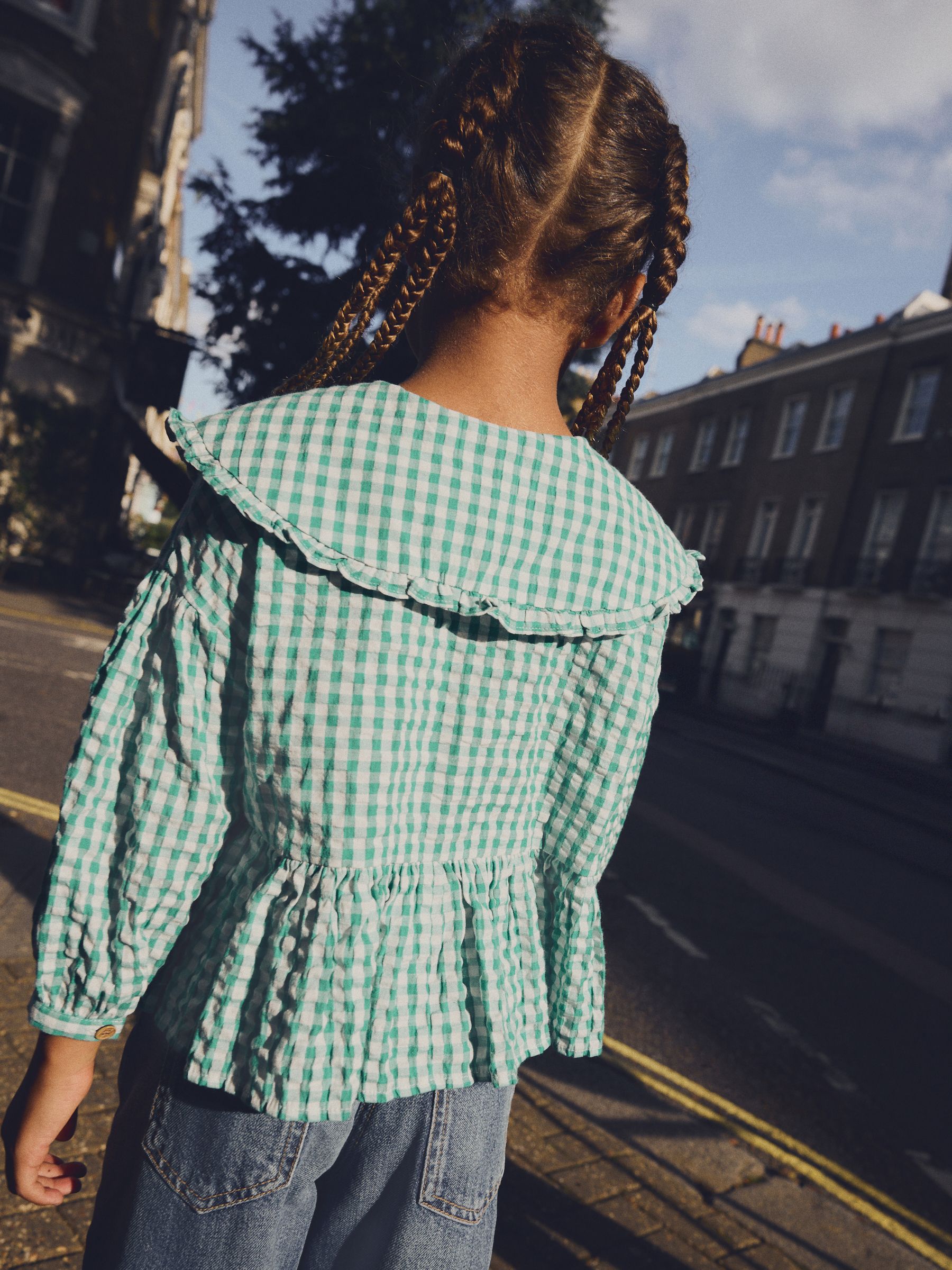 Groen - Gingham geruite blouse van 100% katoen (3 - 16 jr)