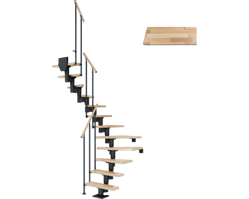 Pertura Spiros middentrap, antraciet, halve draai, 65 cm, balustrade van gelamineerd beukenhout, gelakt, 11 treden / 12 stootborden