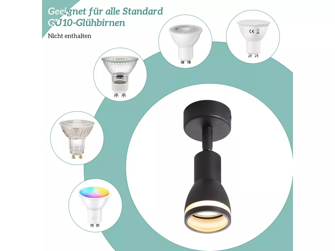NETTLIFE Spot de plafond LED 1 ampoule noir salon plafonnier orientable GU10 spot lampe moderne