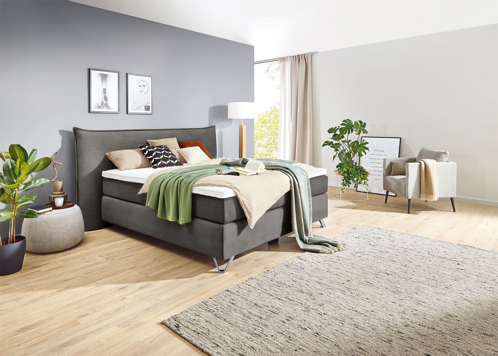 Ole Gunderson Boxspringbett FENSON OSLO NV 180 x 200 cm braungrau