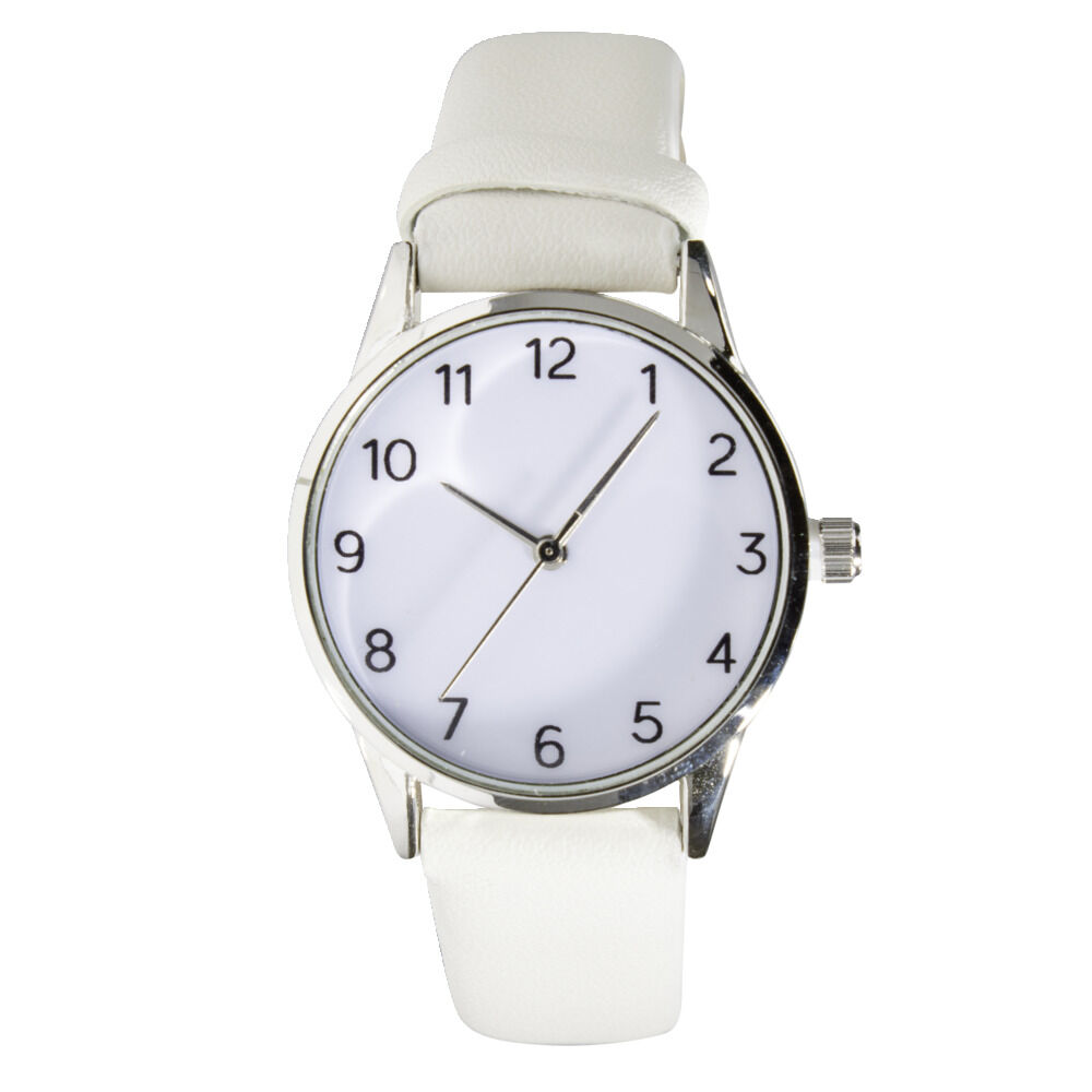 Montre femme cadran rond acier argenté bracelet simili Ø3,5xH23cm (4 modèles)