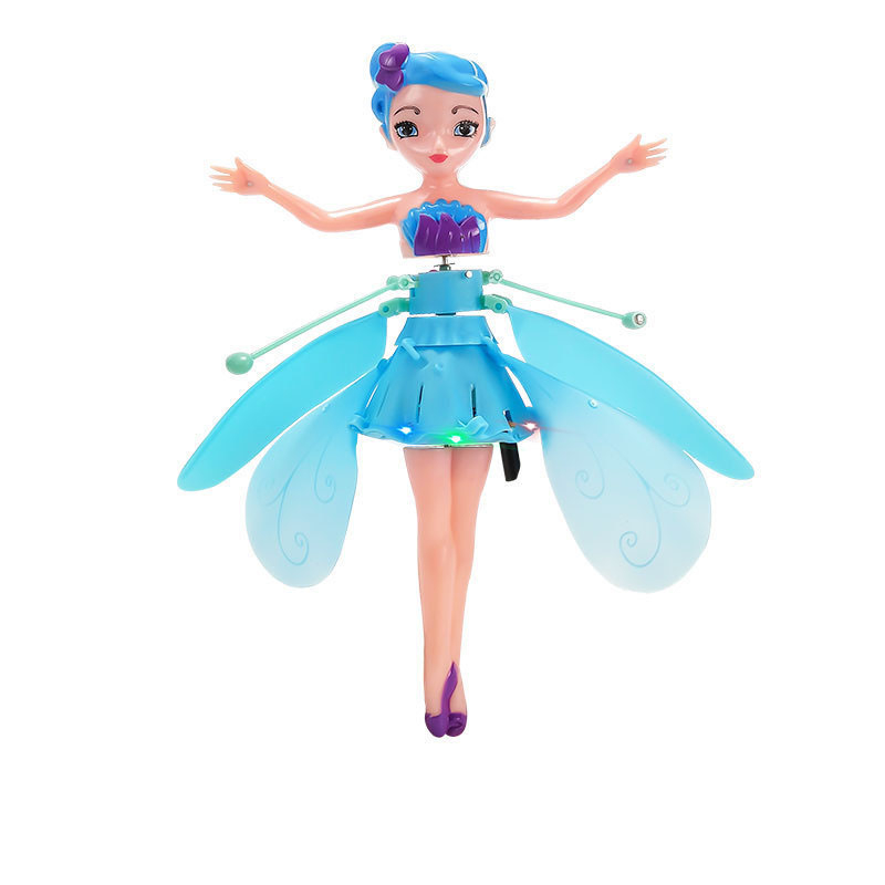 (20cm) Fliegende USB Feen Puppe Magische Prinzessin Kinder Spielzeug mit LED Beleuchtung   Handsteuerung - Blau