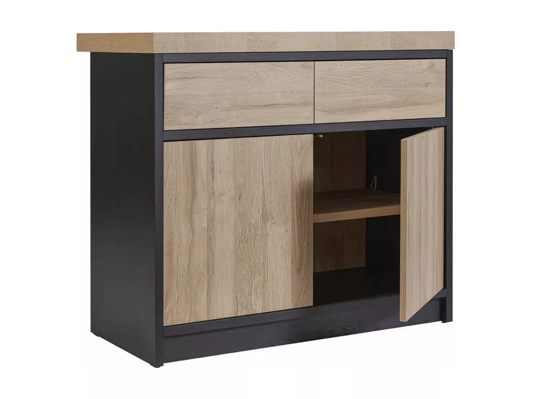 KALDARI - Ilôt de cuisine Plateau 170cm avec Rangement Aspect Bois Pieds Métal