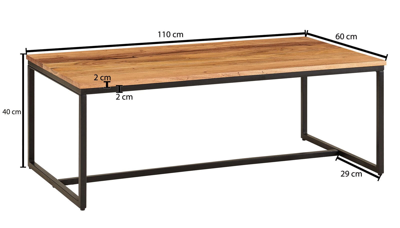 Couchtisch 110 x 60 cm Akazie massiv/Schwarz
