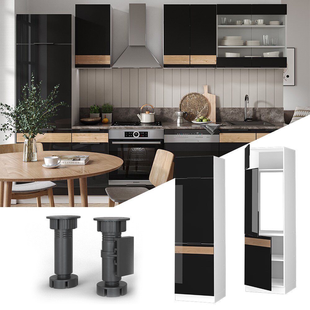 Vicco Kühlumbauschrank Küchenschrank Küchenmöbel Fame-Line Weiß Schwarz Eiche 60 cm modern Hochglanz