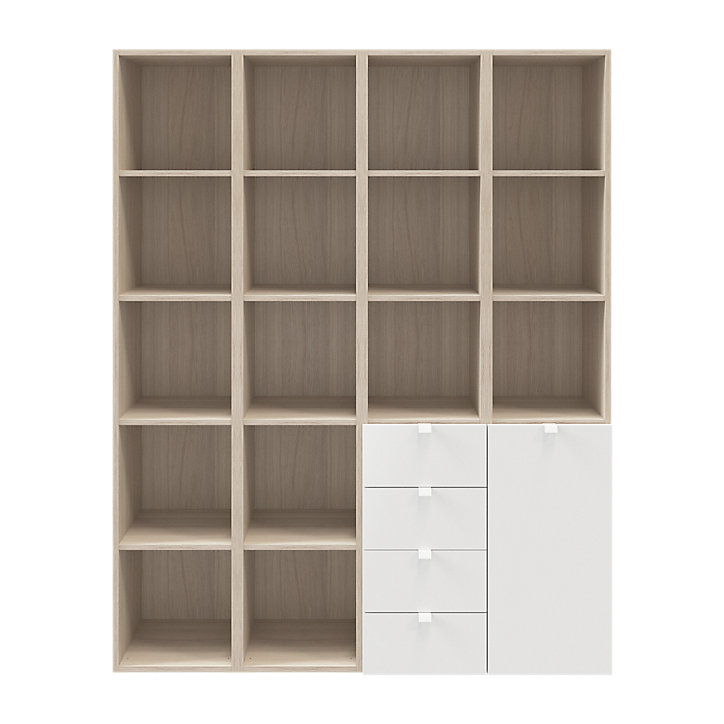 Étagère bibliothèque avec tiroirs et porte effet chêne et blanc brillant GoodHome Atomia H. 187,5 x L. 150 x P. 37 cm