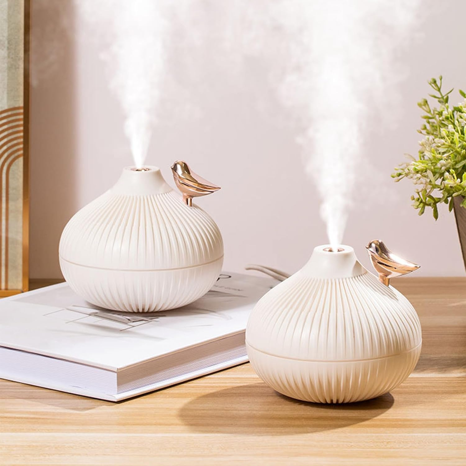 (300ml) Mini USB Luftbefeuchter Aroma Öl Diffuser mit LED Beleuchtung - Weiss / Vogel